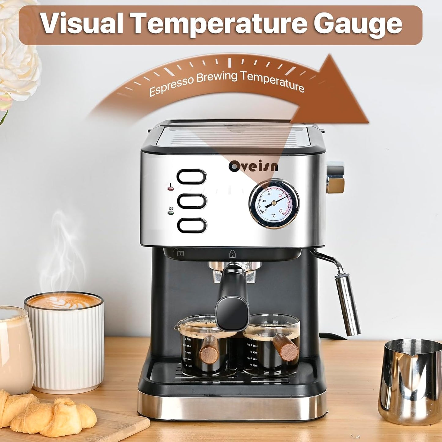 Espresso Machine Home Espresso Coffee Machine Compact Espresso Coffee Fast Heating for Cappuccino/Latte Coffee Machine for Home, Office