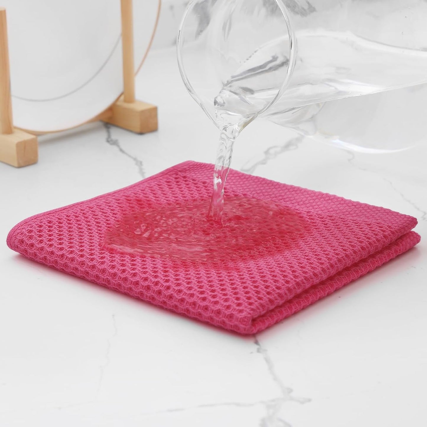 Kitinjoy 100% Cotton Kitchen Dish Cloths, 12 Pack Waffle Weave Ultra Soft Absorbent Dish Towels for Drying Dishes Quick Drying Kitchen Towels Dish Rags, 12 X 12 Inches, Hot Pink