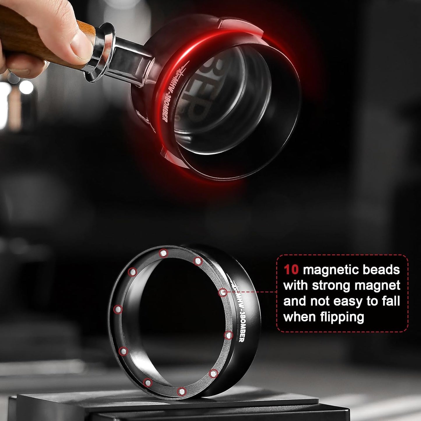 MHW-3BOMBER 54mm Espresso Dosing Funnel Magnetic Coffee Dosing Ring Portafilter Funnel Barista Tools Compatible with 54mm Espresso Portafilter DR5547B-OS