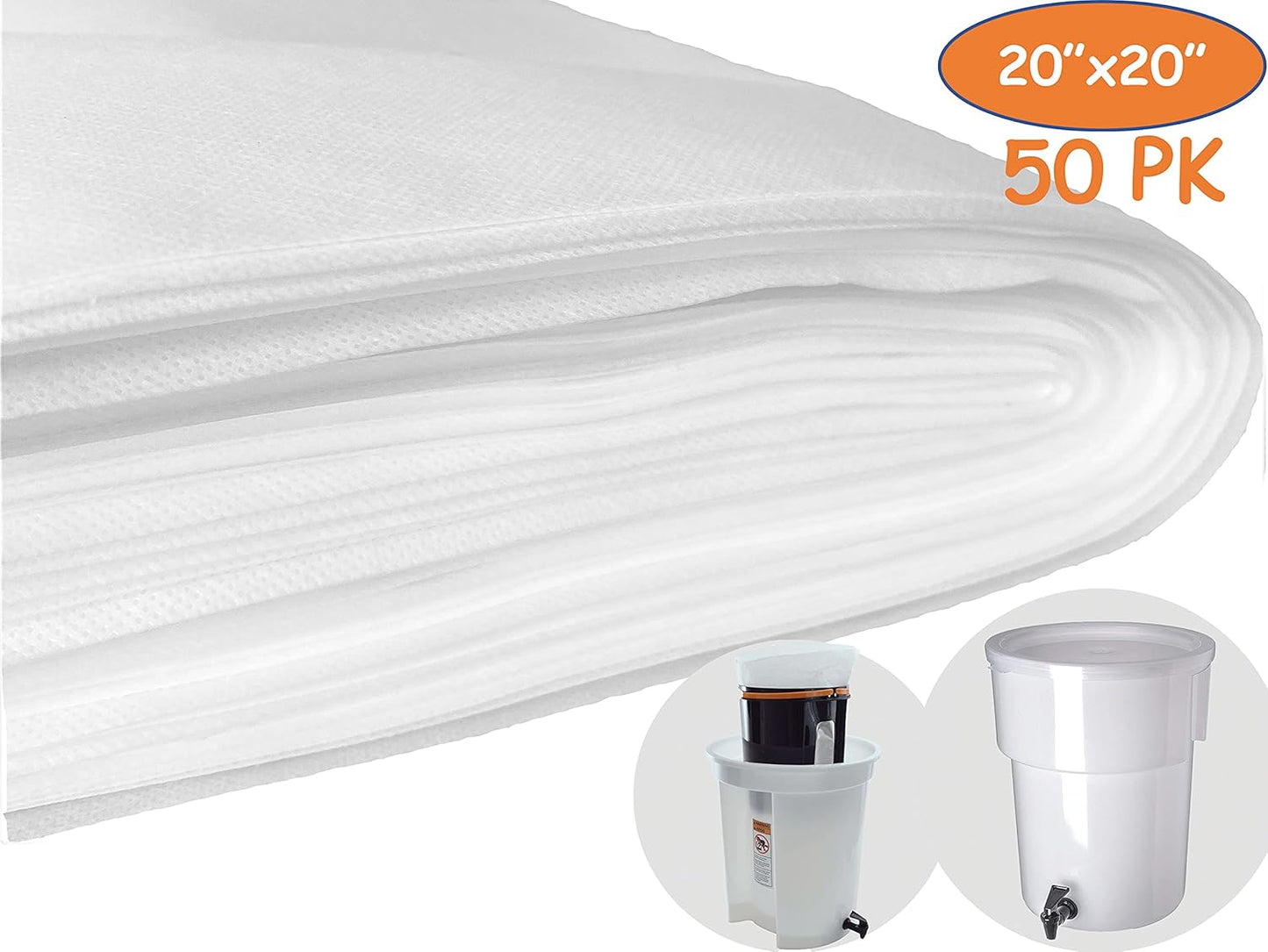 (50 Pack) Commercial Cold Brew Coffee Filters, 20" x 20" For Commercial Model Cold Brew Coffee Makers and 5-Gallon Commercial Systems