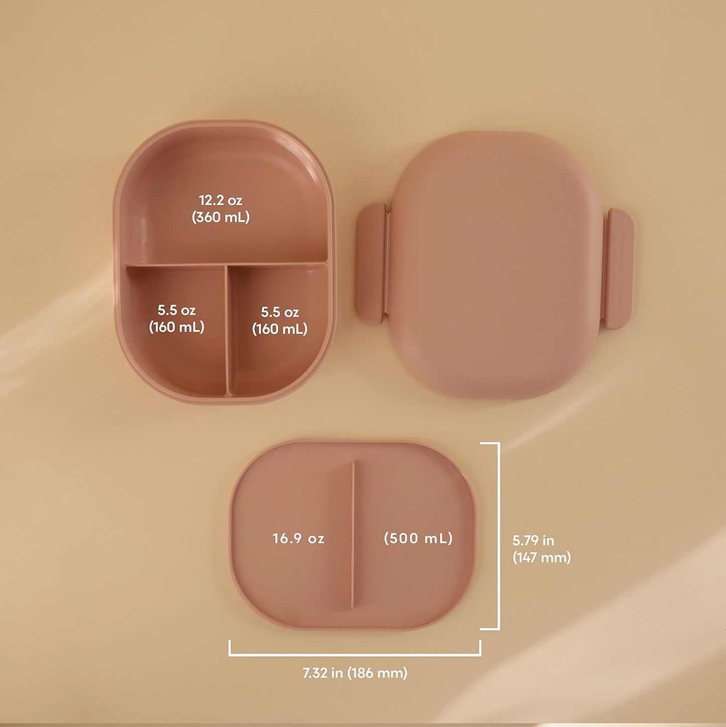 mushie Kids Bento Lunch Box | 3-Compartment & Removable Divider + Fork & Spoon Utensils | Great For Meals, School, Snacks On-the-Go | Dishwasher Safe (Blush)