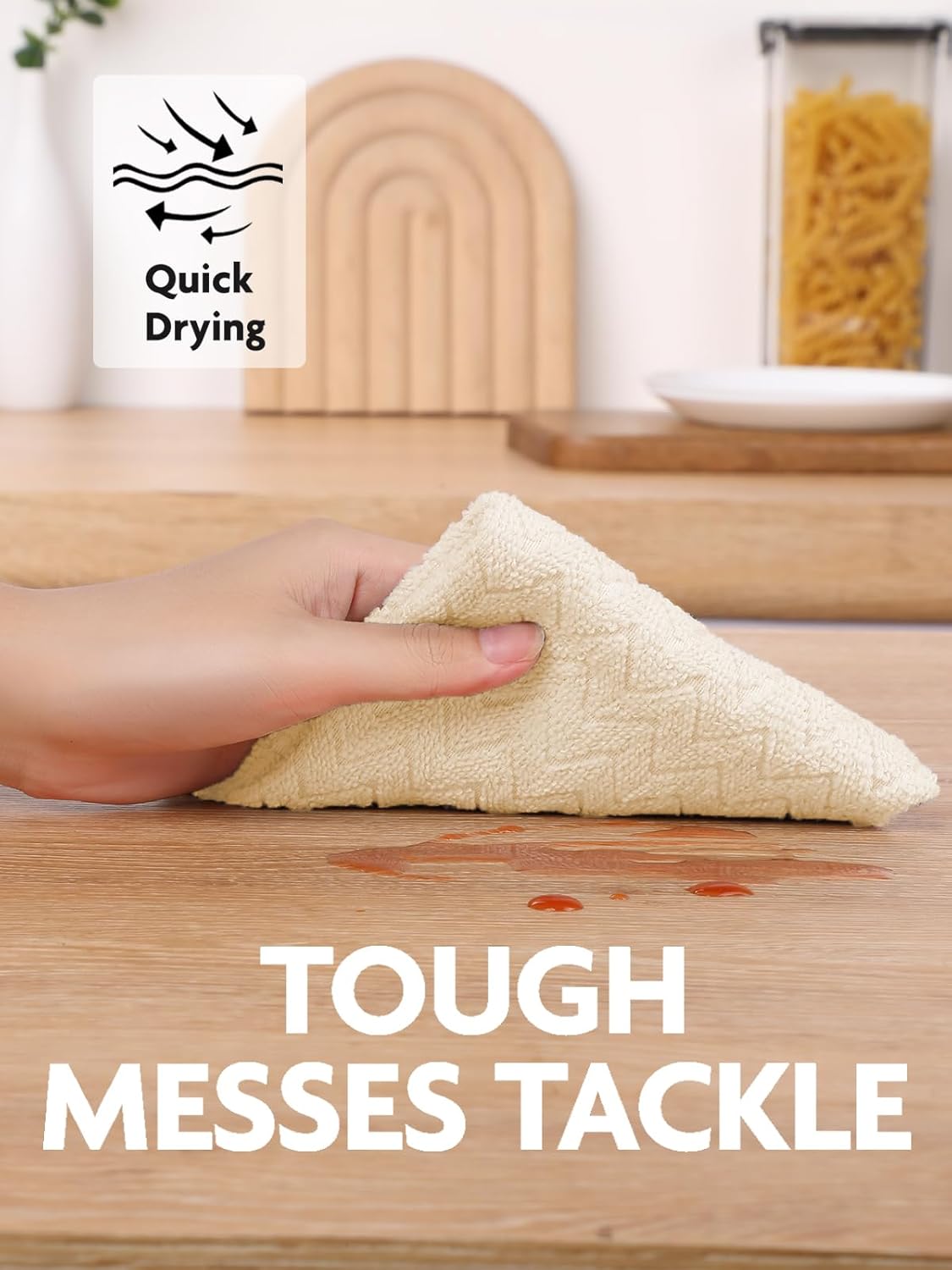 Fantasticlean Microfiber Cleaning Cloth Roll, 16" x 12"- 50 Sheets, Reusable Tear Away Microfiber Towels, Ultra Absorbent Dish Rags for Car, Home or Office (Beige Ripple)