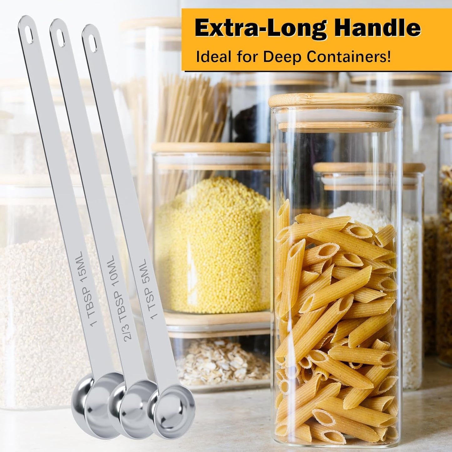 1PCS 1Tsp(1/3tbsp, 5ml) Extra Long Handle Measuring Spoon, Single Stainless Steel Individual Measure Scoop Only