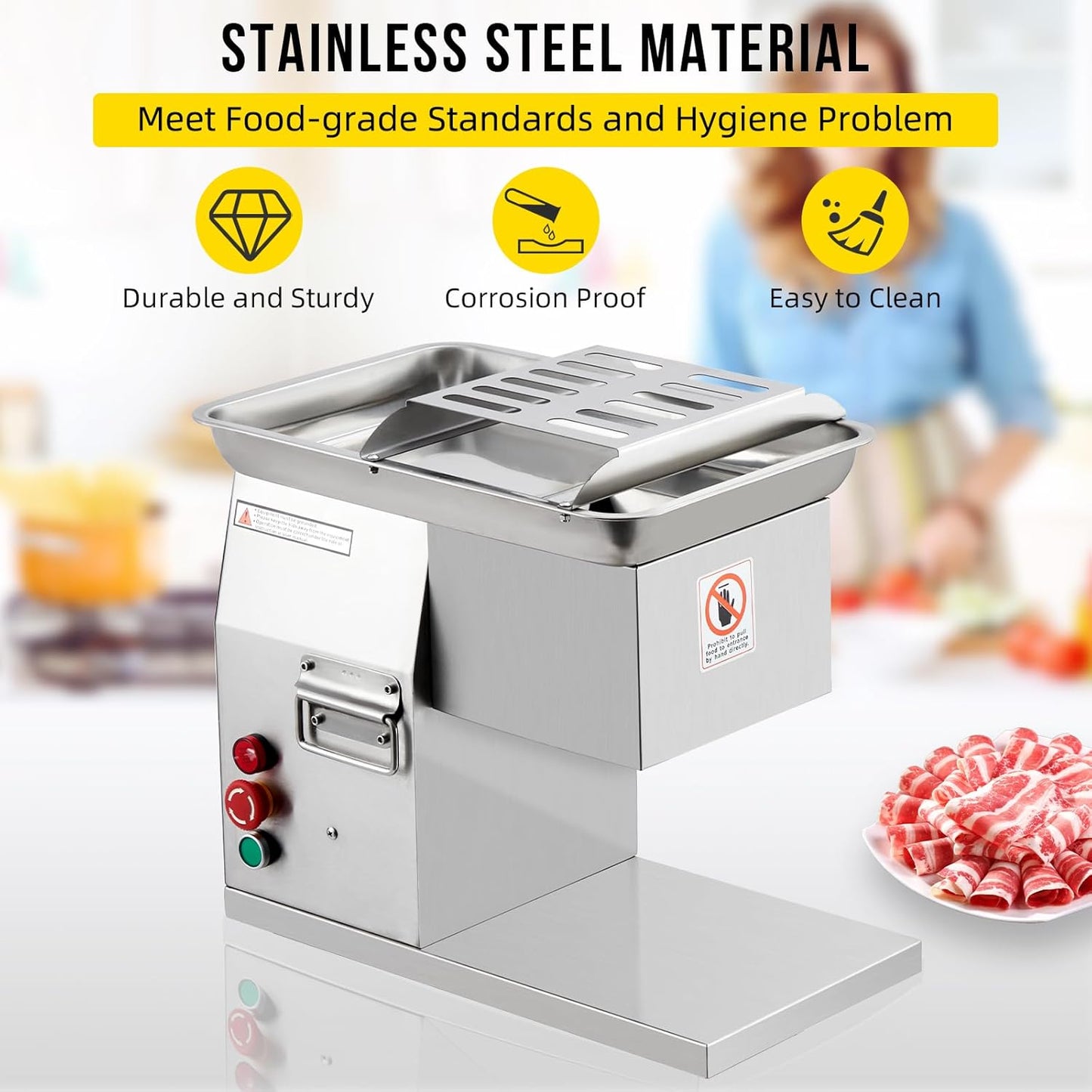 Commercial Electric Meat Cutter Machine - 800W 110V High-Power, 551LB/H Fast-Cutting Slicer with 3mm Stainless Steel Blade, Heavy-Duty for Home Kitchen, Restaurant & Supermarket