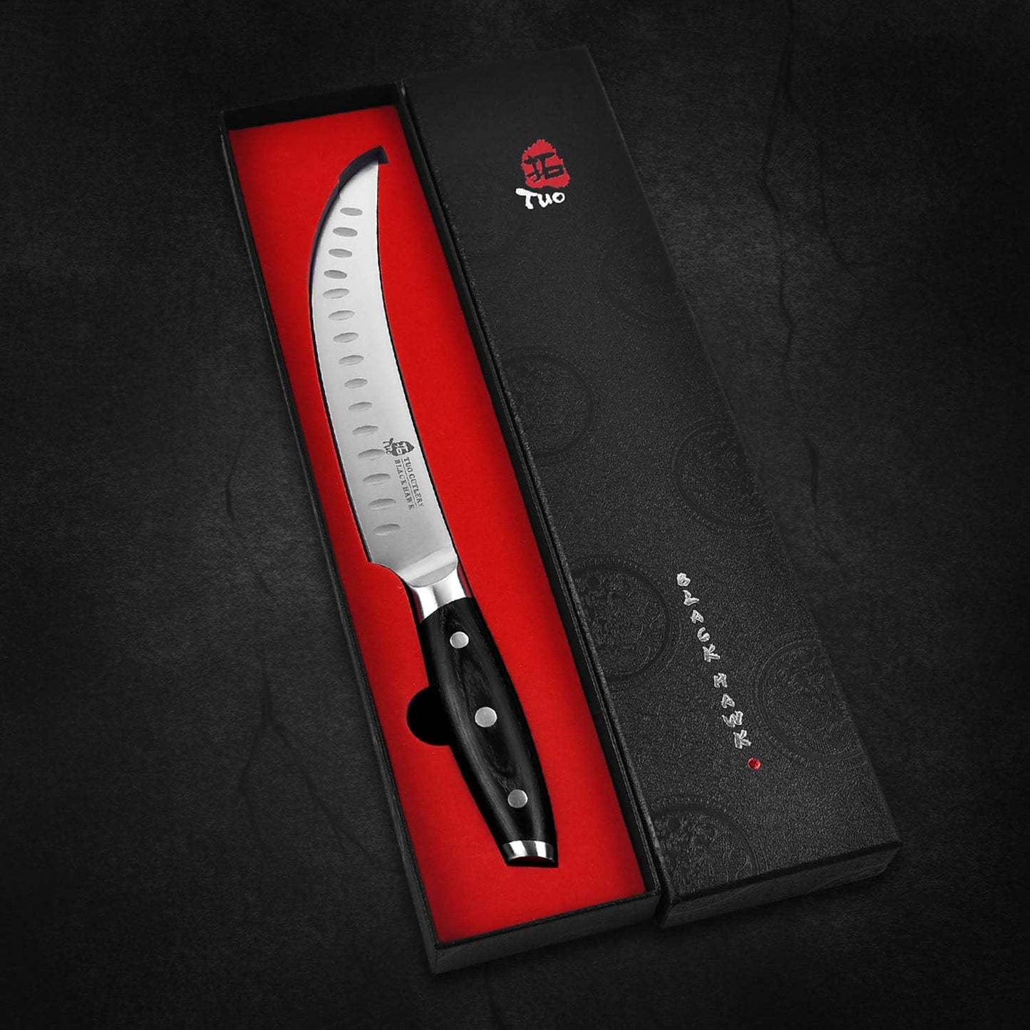 TUO Butcher Knife, 8 inch Meat Cleaver Scimitar Breaking Curved Slicing Carving Knife German HC Steel with Full Tang Pakkawood Handle, Kitchen Knife for Home and Restaurant