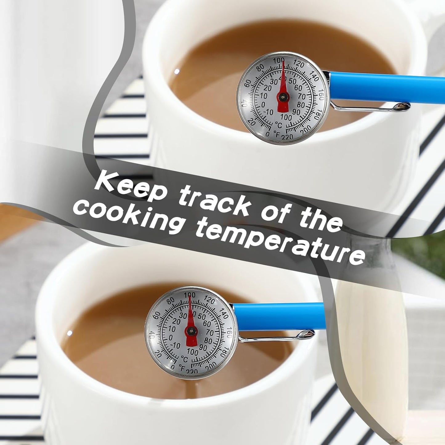 Xuhal 3 Pcs Stainless Steel Kitchen Thermometer with 5 Inch Long Stem 1 Inch Dial Thermometer Milk Frothing Food for Oven Probe Meat Grill BBQ Cooking Chocolate Water (Gray,Green,Blue)