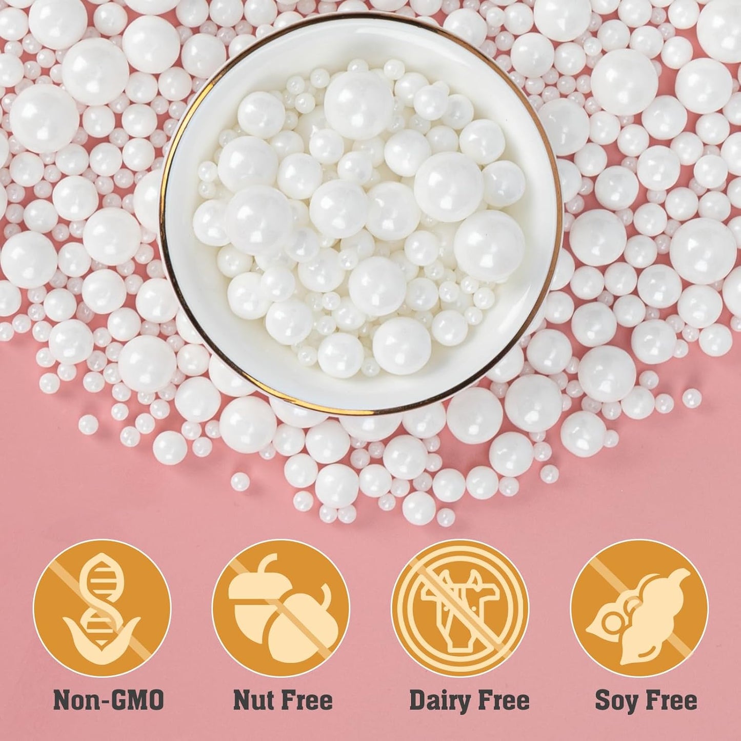 Twisweet White Pearl Sprinkles for Cake Decorating, Edible Sugar Pearls for Baking, Mix Size, Cake Topper Cupcake Cookie Ice Cream Dessert Decorations, Valentines Birthday Christmas Wedding Supplies (130g/4.58oz)