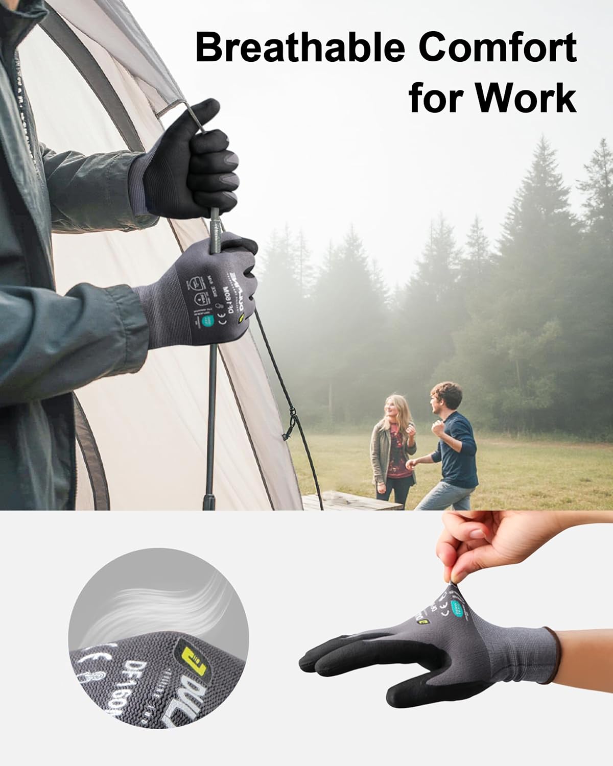 DULFINE Safety Work Gloves MicroFoam Nitrile Coated-12 Pairs Pack,Seamless Knit Nylon Glove with Black Micro-Foam Nitrile Grip,Ideal for General Purpose,Automotive,Home Improvement,Painting(Large)