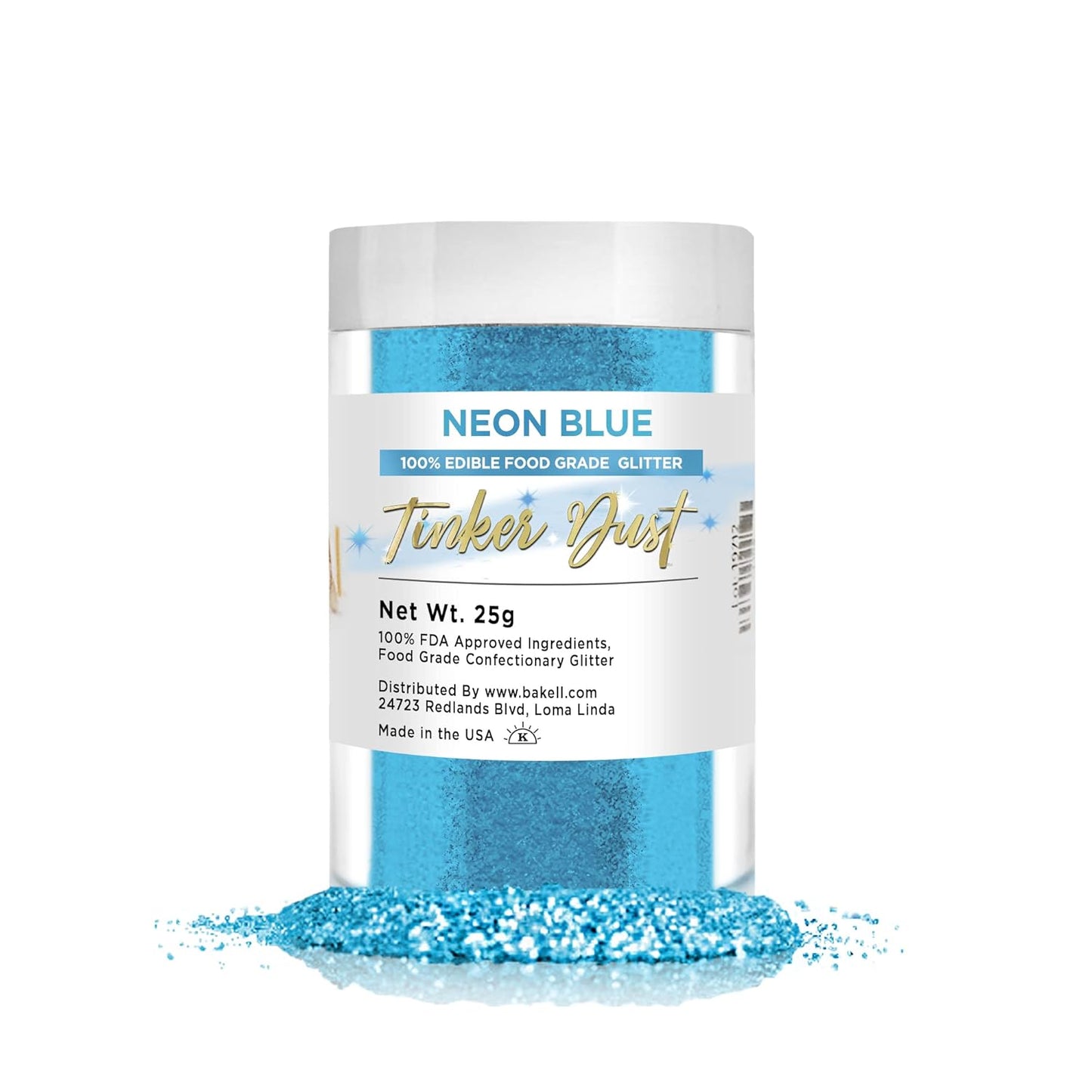 BAKELL Neon Blue Edible Glitter, 25 Grams | TINKER DUST Edible Glitter | KOSHER Certified | 100% Edible Glitter | Cakes, Cupcakes, Cake Pops, Drinks, Dessert Vegan Glitter & Dusts (25g, Neon Blue)