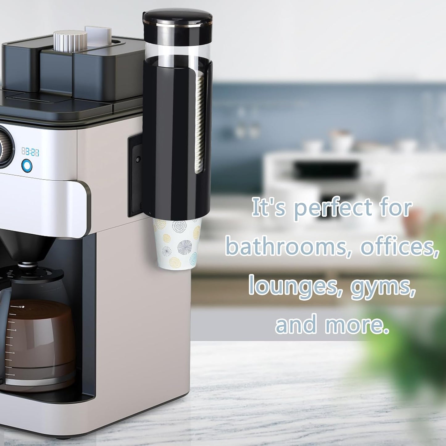 Cup Dispenser, Wall Mount Water Cooler Cup Dispenser fits 4-7 oz Disposable Paper and Plastic Cups, Pull Type Cup Holder for Bathroom, Office, Break Room, Gym, Black