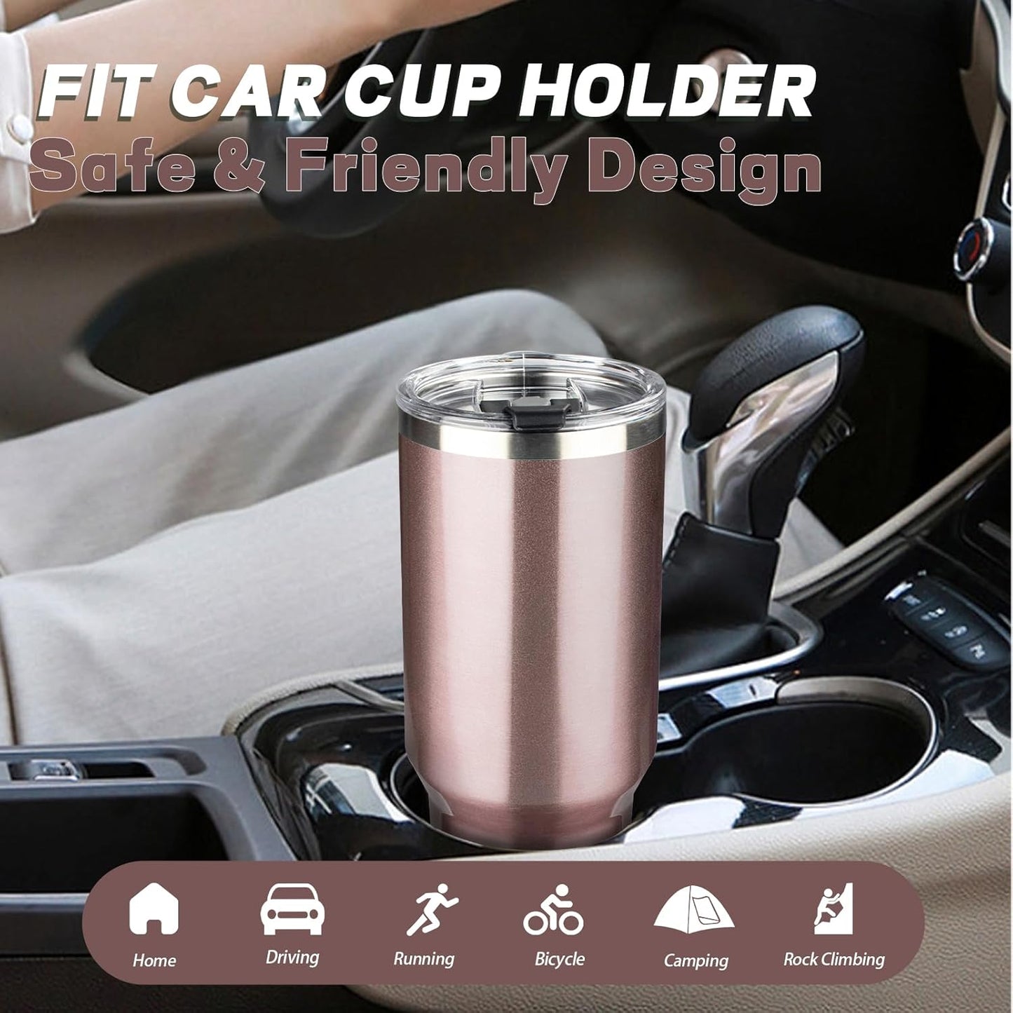 40 oz Tumbler with Lids and Straws, Stainless Steel Insulated Coffee Tumbler, Double Wall Vacuum Insulated Travel Mug Cup, Leakproof Thermal Coffee Cup for Hot and Cold Drinks (Rose Gold)