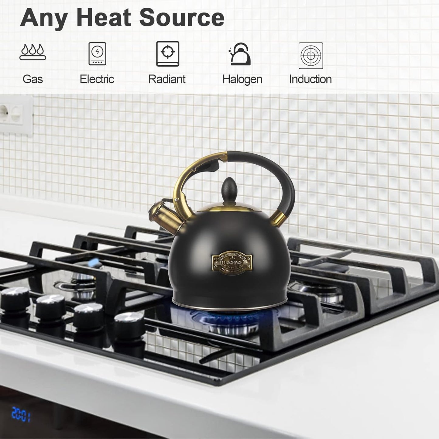 3Quart Whistling Tea Kettle Classic Teapot Stainless Steel Teakettle with Cool Grip for Stovetop