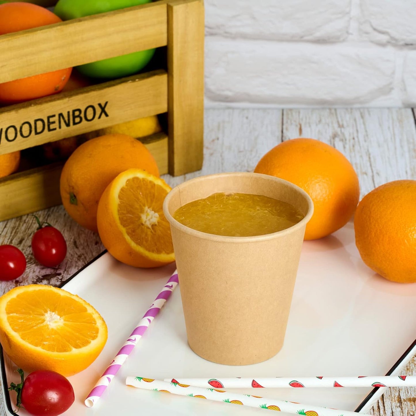 LITOPAK 100 Pack 10 oz Kraft Paper Coffee Cups for Water, Juice, and Tea, Disposable Hot Coffee Cups for Home, Restaurant, Store, and Cafe