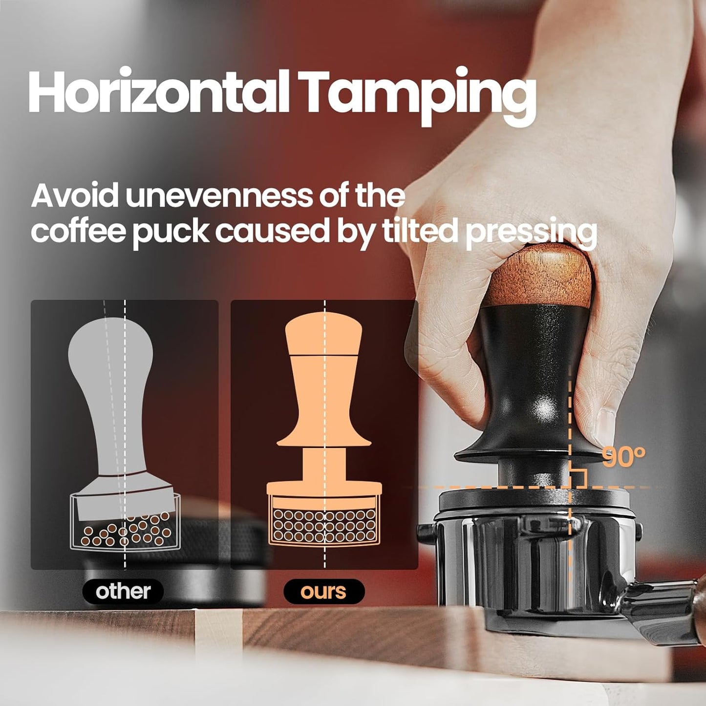 MHW-3BOMBER 58mm Coffee Tamper, Wooden Espresso Tamper Tool with 2 Spring Loaded, Auto-rebound, Auto-Leveling Tamper without Tilting, 58.35mm Stainless Steel Base, T7124