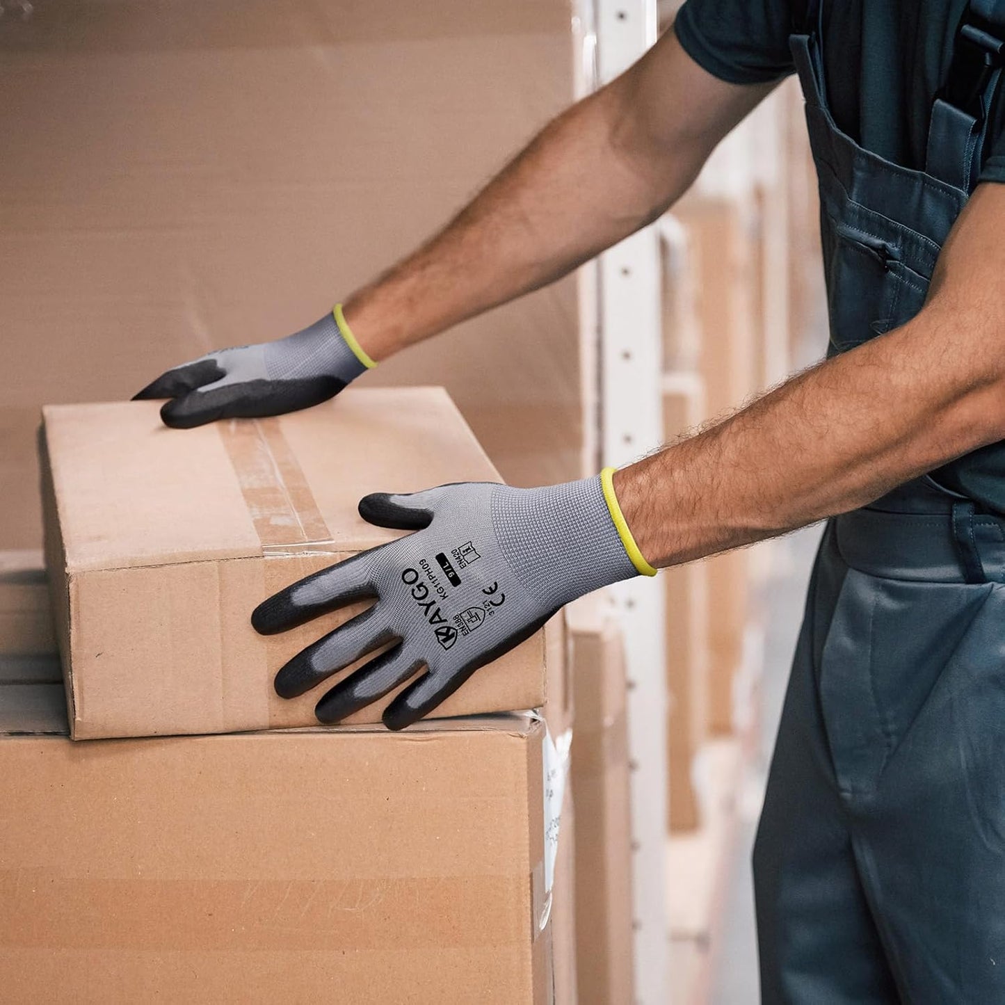 KAYGO Safety Work Gloves PU Coated-12 Pairs, KG11PB, Seamless Knit Glove with Polyurethane Coated Smooth Grip on Palm & Fingers, for Men and Women (2X-Large, Grey)