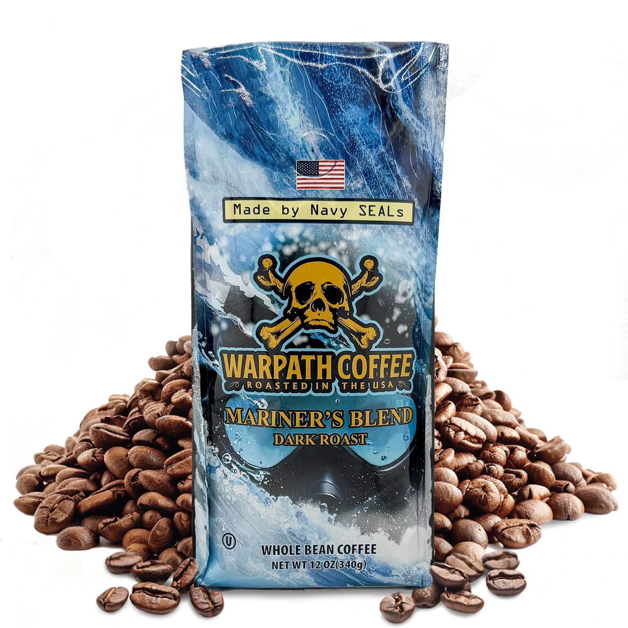 Warpath Coffee Dark Roast Whole Bean Coffee, Mariner's Blend, High Caffeine, Extra Strong Roasted 100% Arabica Coffee Beans Whole, Rich Aroma, Full-Bodied Intense Cup, Created by Navy SEALs, 2lb