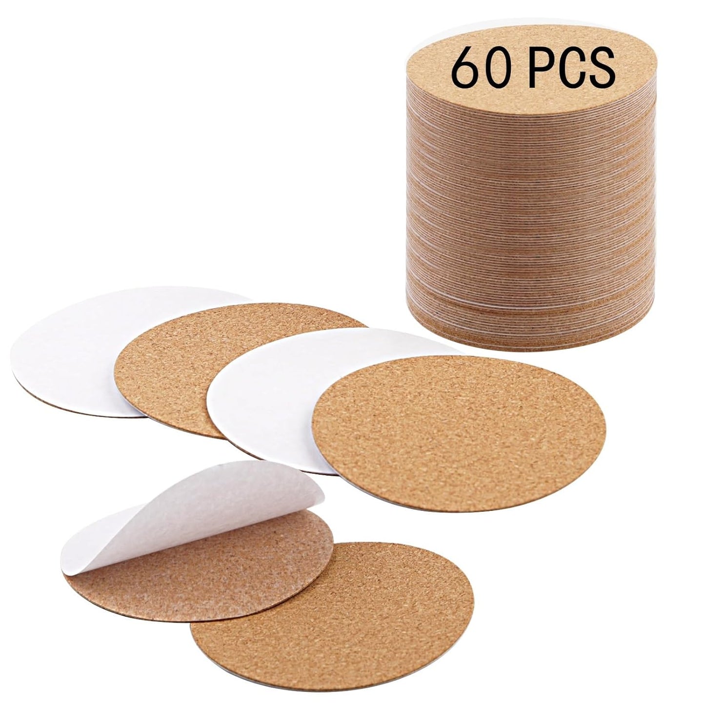 60 PCS self Adhesive Cork for Coasters Bulk,4 inches Coaster Bottoms self Adhesive,Round Coaster Backing with self Adhesive,DIY Crafts Drinks Cork Coasters