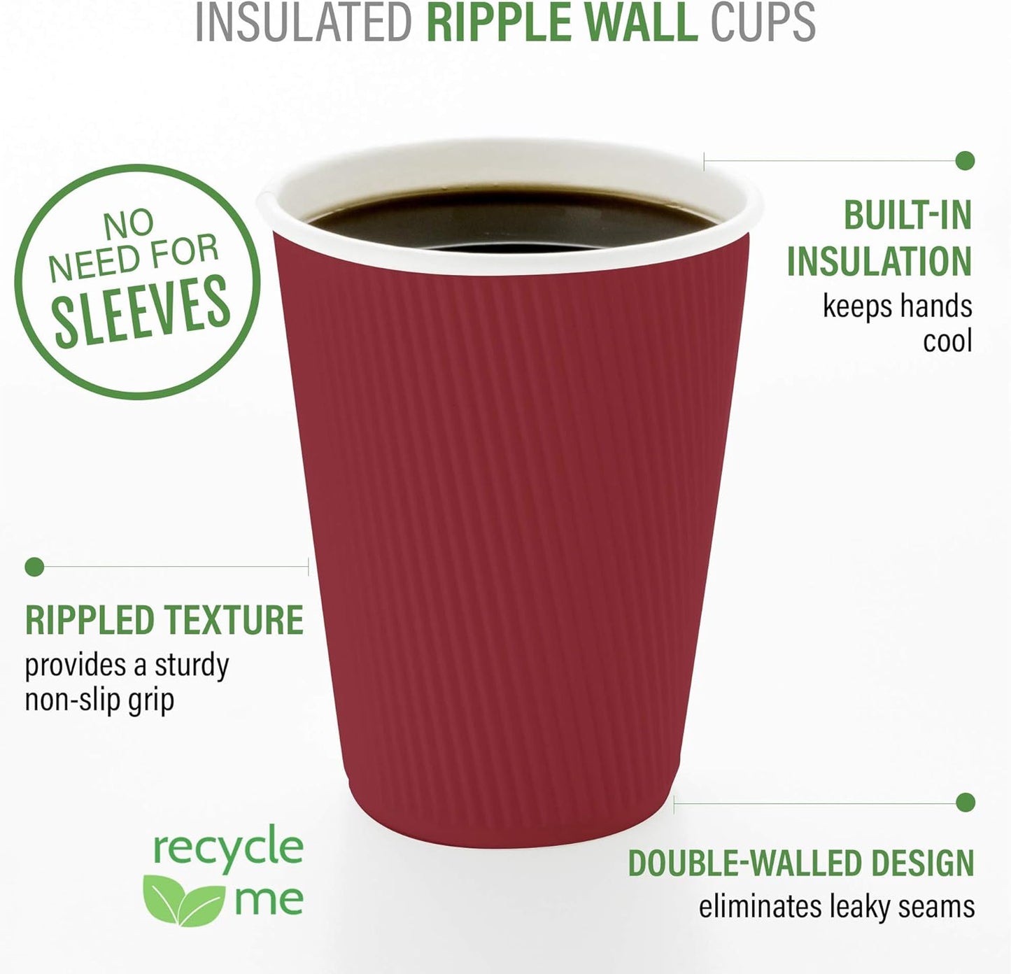 4 oz Crimson Paper Coffee Cup - Ripple Wall - 2 1/2" x 2 1/2" x 2 1/4" - 500 count box