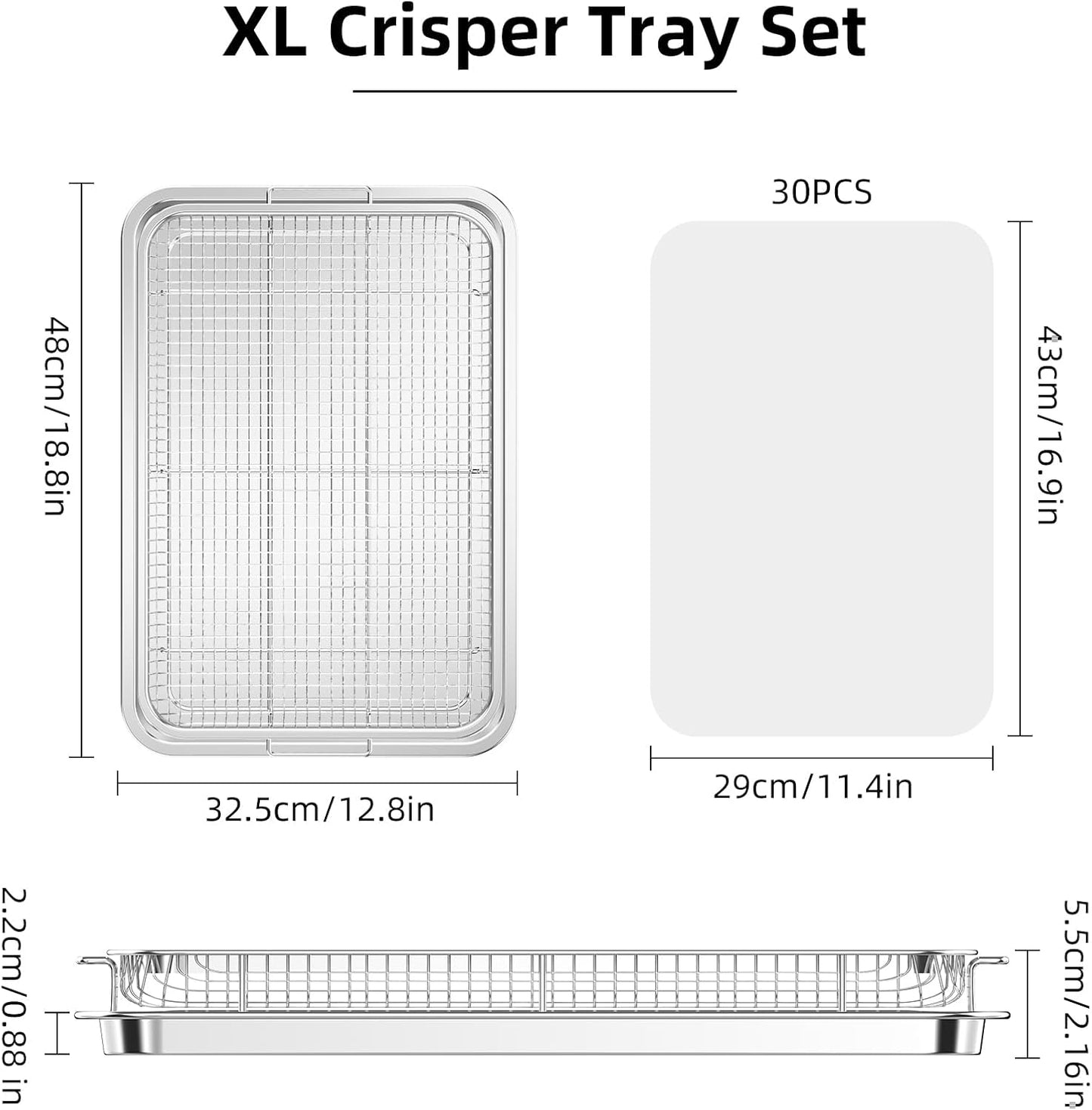 Air Fryer Basket for Oven, OPENICE 18.6" x 12.8" Air Fryer Basket and Tray Set, Extra Large Stainless Steel Air Fryer Pan Crisper Tray for Crisping Fried, Chicken, Bacon