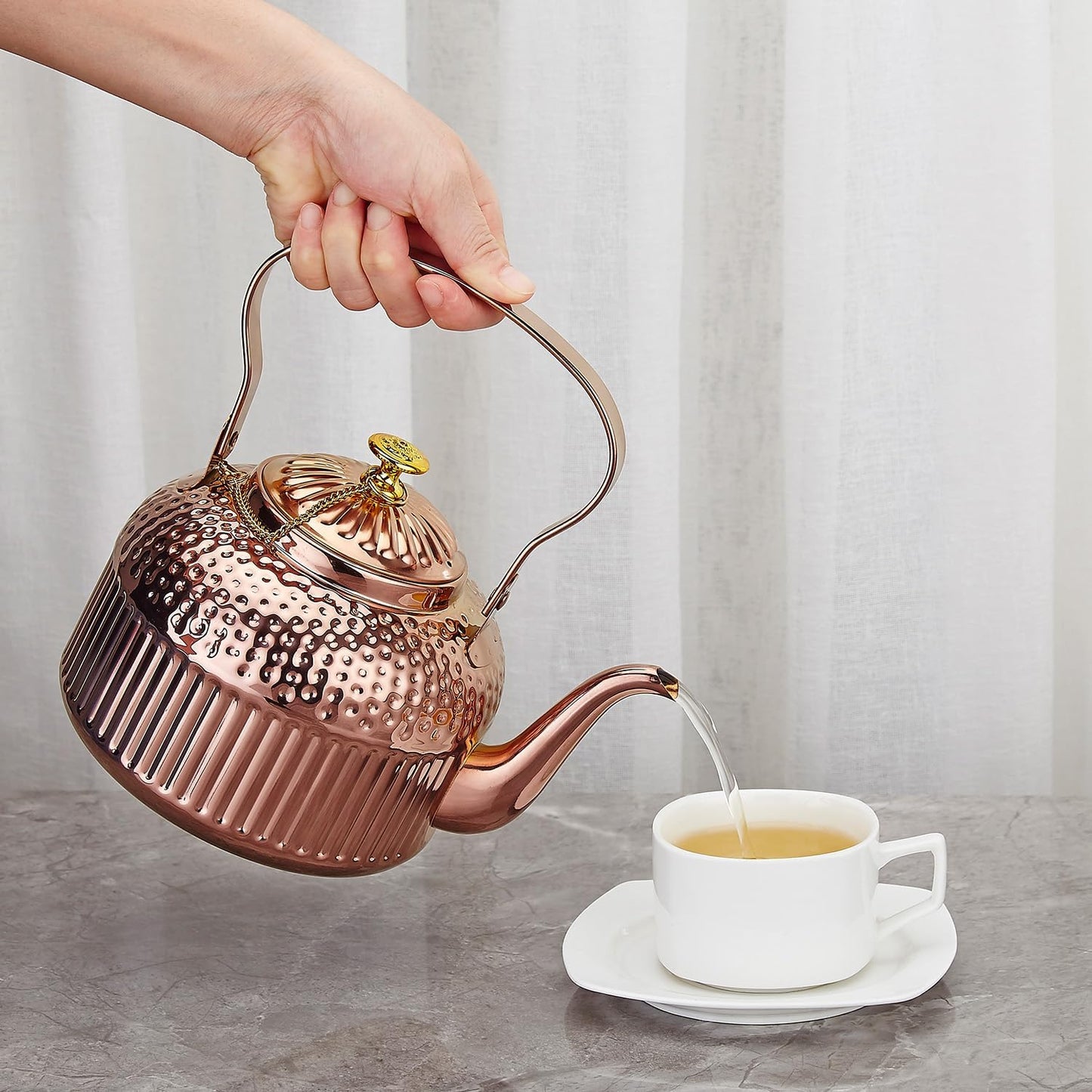 SANQIAHOME Antique 1.2L (40Oz) Stainless Steel Teapot with Infuser copper