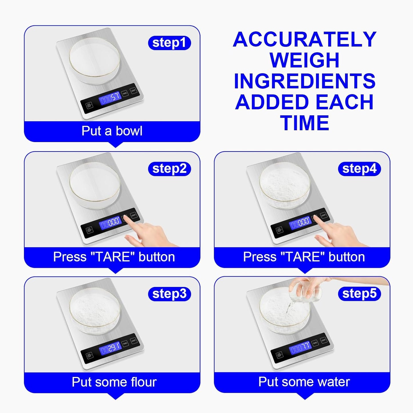 22lb Food Scale, Digital Kitchen Scale Weight Grams and oz for Weight Loss Cooking Baking, 1g/0.1oz Precision, Rechargeable and Waterproof, Stainless Steel and Tempered Glass, Gray Silver