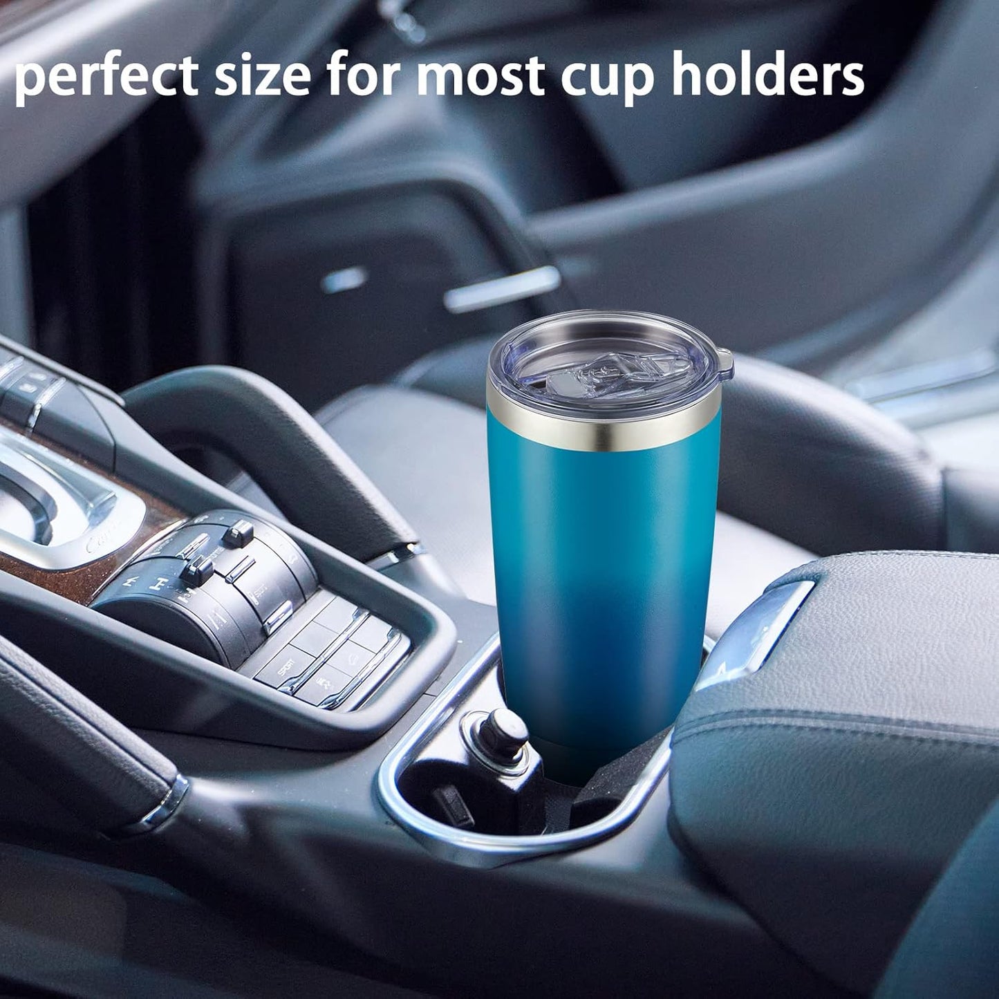 COMOOO 20oz Tumbler with Straw Stainless Steel Insulated Coffee Tumbler Cups Double Wall Vacuum Travel Coffee Mug with Splash Proof Sliding Lid for Hot Cold Drinks (Dark Night, 4 Pack)