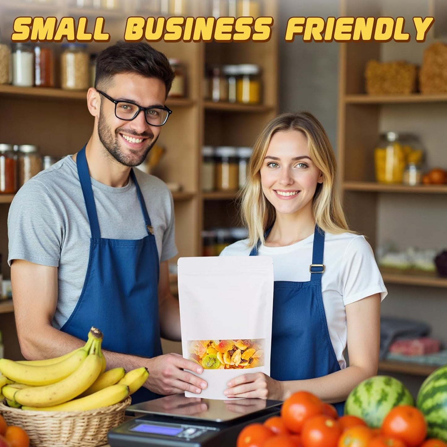 50 Pack Zip Lock Bags, Reusable Snack Bags with Window, Cookie Bags for Pastry, Herbs, Jerky, Spices, Soap, Pet, Gifts, Resealable Baggies for Small Business, Farm Stand Supplies