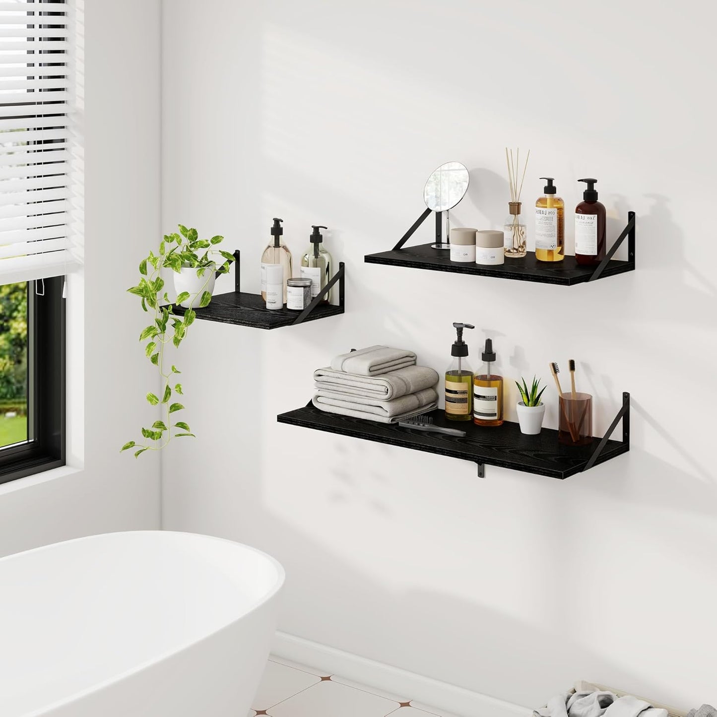 Dreamland Deep Floating Shelves for Wall, Black Floating Shelves, Large Floating Shelf 12 * 16 inch Set of 2 for Bookshelf Living Room Bedroom Home Office Bathroom