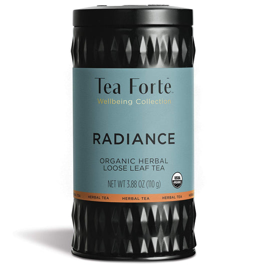 Tea Forte Radiance Premium Organic Loose Leaf Caffeine-Free Herbal Tea Blend Canister, Makes 35-50 Cups