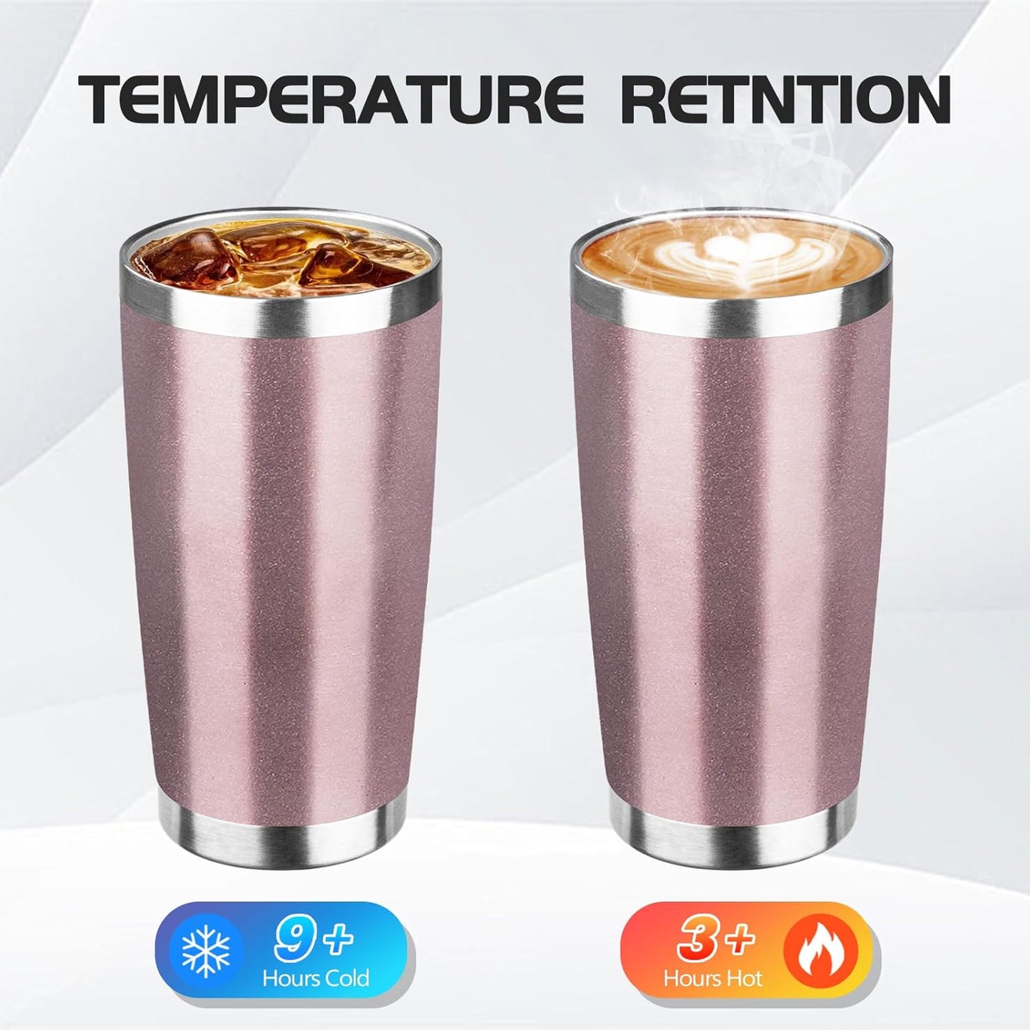 StarSpeed 20oz Tumbler Bulk with Lid, Stainless Steel Insulated Tumblers Double Wall Vacuum Insulated Travel Mug, Powder Coated Coffee Cups for Hot and Cold Drinks(Rose Gold,1)