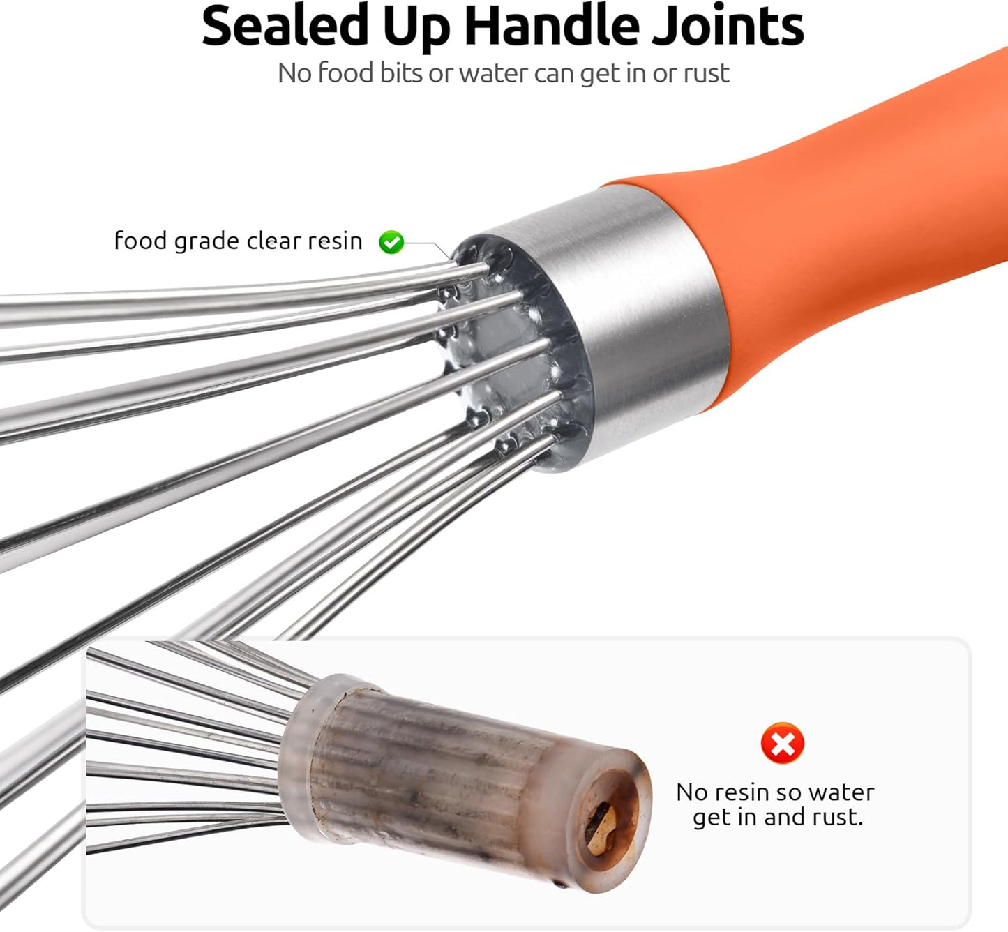 U-Taste 9" Small Egg Whisk: 18/10 Stainless Steel Kitchen Cooking Wire Balloon Wisk, Heavy Duty Metal Beater Stirrer, Manual Baking Tool with 6 Flex Wires for Hand Mixing, Blending Sauce (Orange)