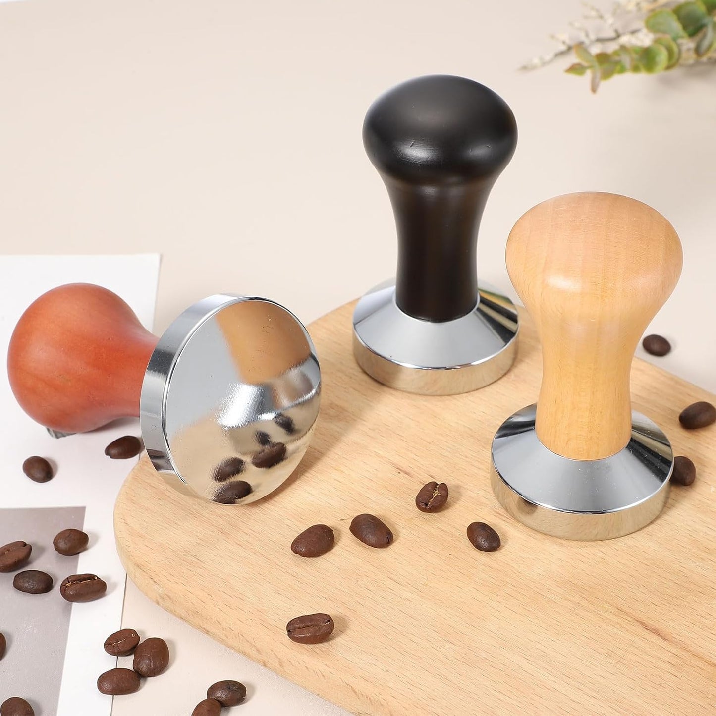 uxcell 58mm Coffee Tamper, Stainless Steel Espresso Press Tamper, Espresso Tamper with Wooden Handle Suitable for Coffee Shop, Restaurant Bar, Bakery (Black)