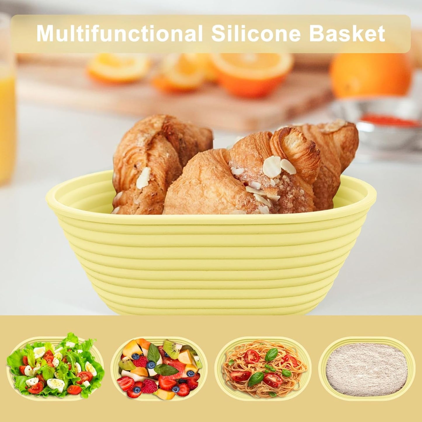 Silicone Banneton, Sourdough Bread Baskets (Set of 6, 6.5 Inch), Oval Proofing Bread Bowls with Starter Kit, Bread Making Baking Supplies
