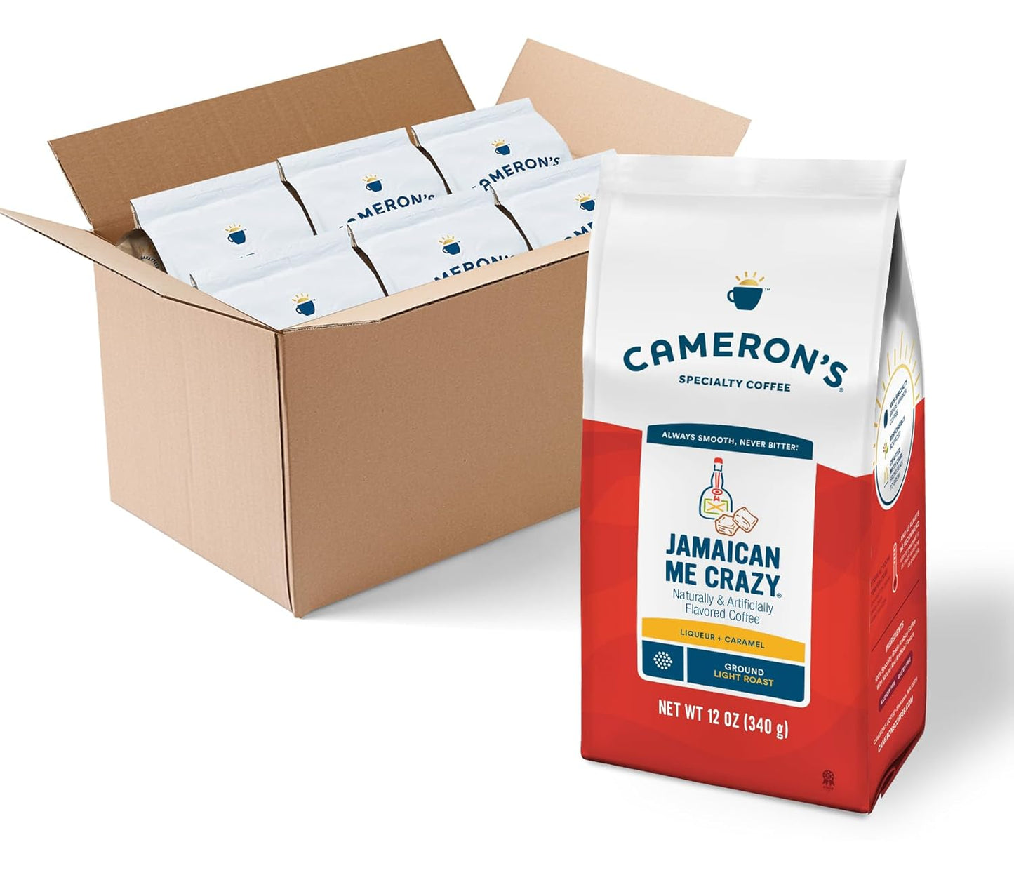 Cameron's Coffee Roasted Ground Coffee Bag, Flavored, Jamaican Me Crazy, 12 Ounce, Pack of 6 - NEW