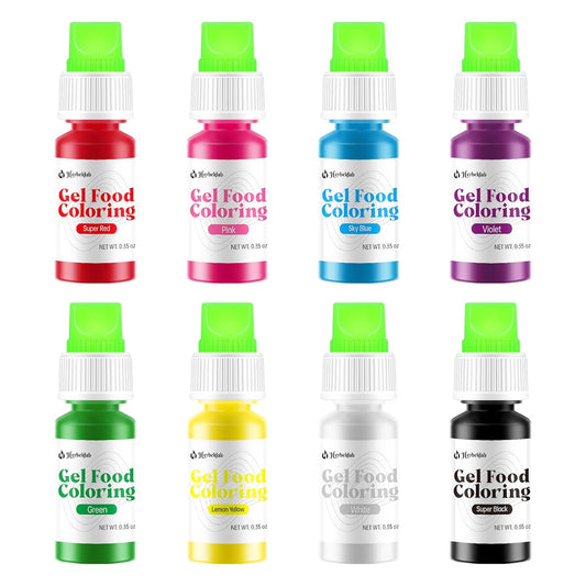 Gel Food Coloring 8 Colors x 0.35 oz Concentrated Gel Based Food Dye Vibrant Icing Colors Neon Food Coloring for Baking Cake Decorating Cookies Fondant, 10g / Bottle