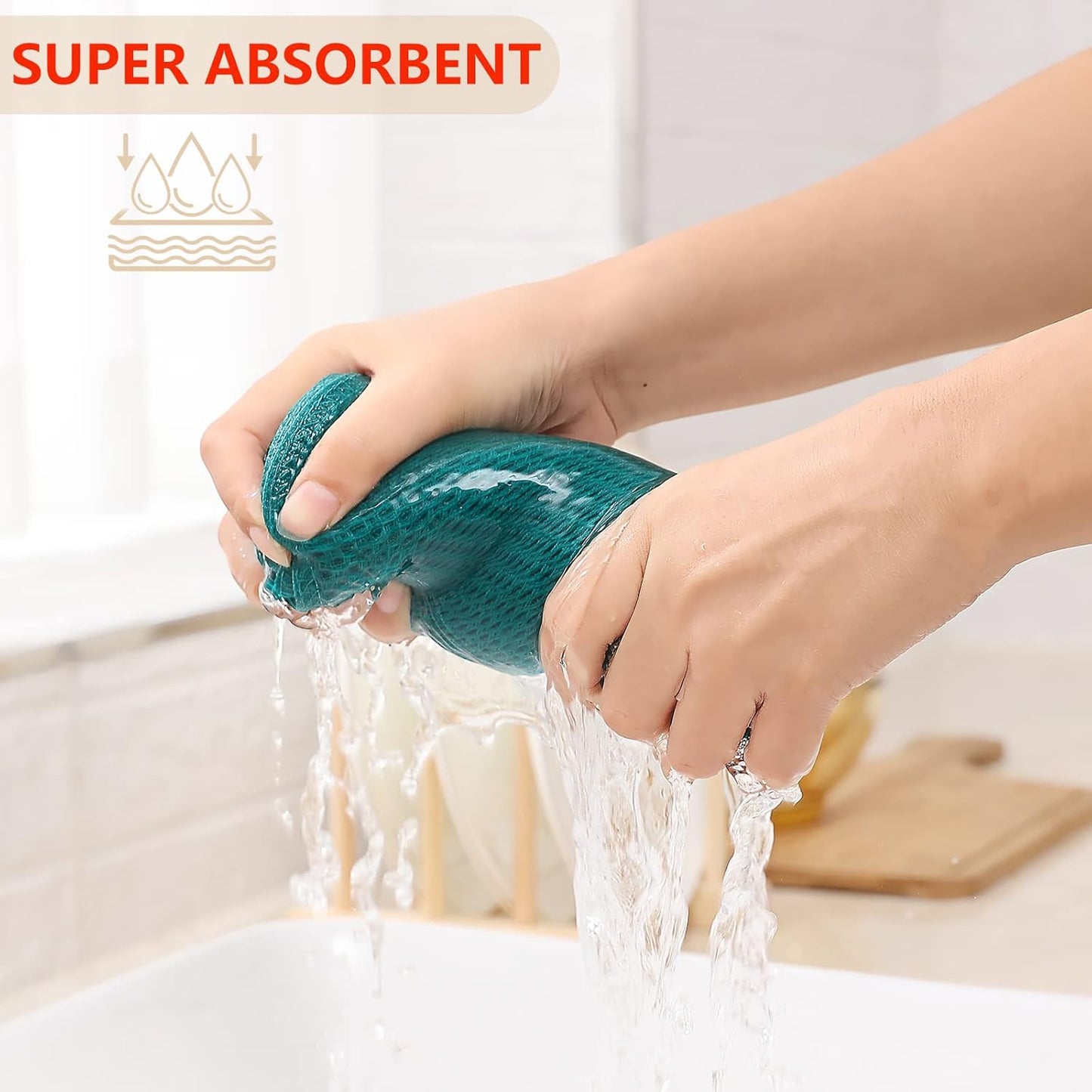 Kitinjoy 100% Cotton Waffle Weave Kitchen Towels, 4-Pack Super Soft and Absorbent Dish Towels for Drying Dishes, Kitchen Hand Towels, 13 in x 28 in, Teal