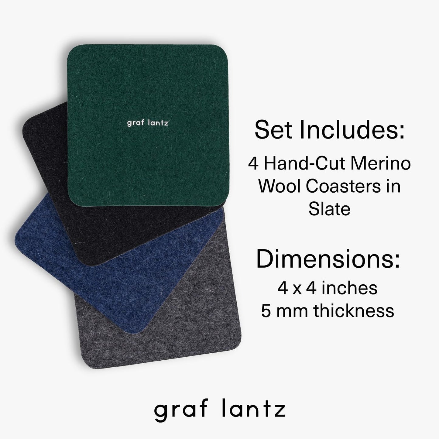 Graf Lantz - Bierfilzl Merino Wool Square Coasters Set of 4 - Slate (4"x4"x5mm) - Absorbs 30% of Weight - Natural German Wool - Heat Resistant, Sustainable, Reusable - Home Decor, Coffee Table Decor