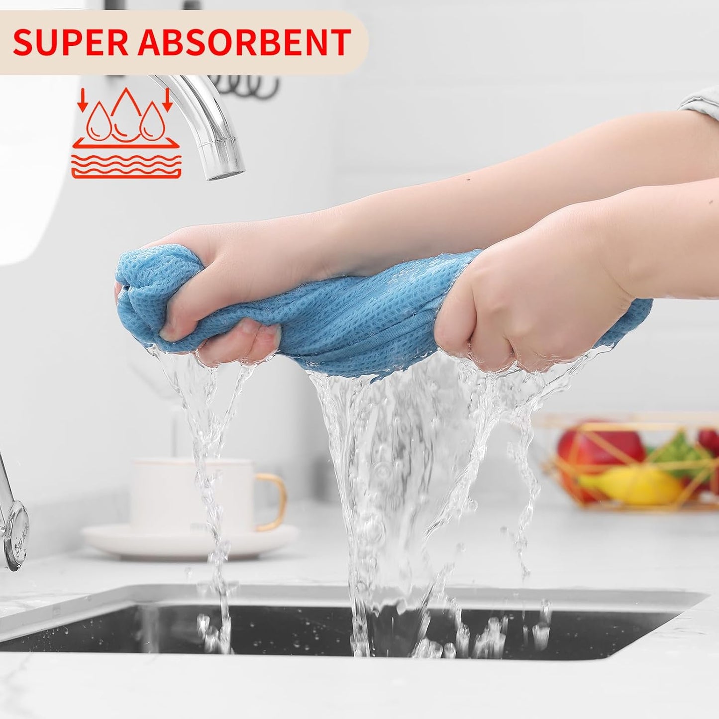 Homaxy 100% Cotton Waffle Weave Kitchen Dish Cloths, Ultra Soft Absorbent Quick Drying Dish Towels, 12 x 12 Inches, 12-Pack, Sky Blue