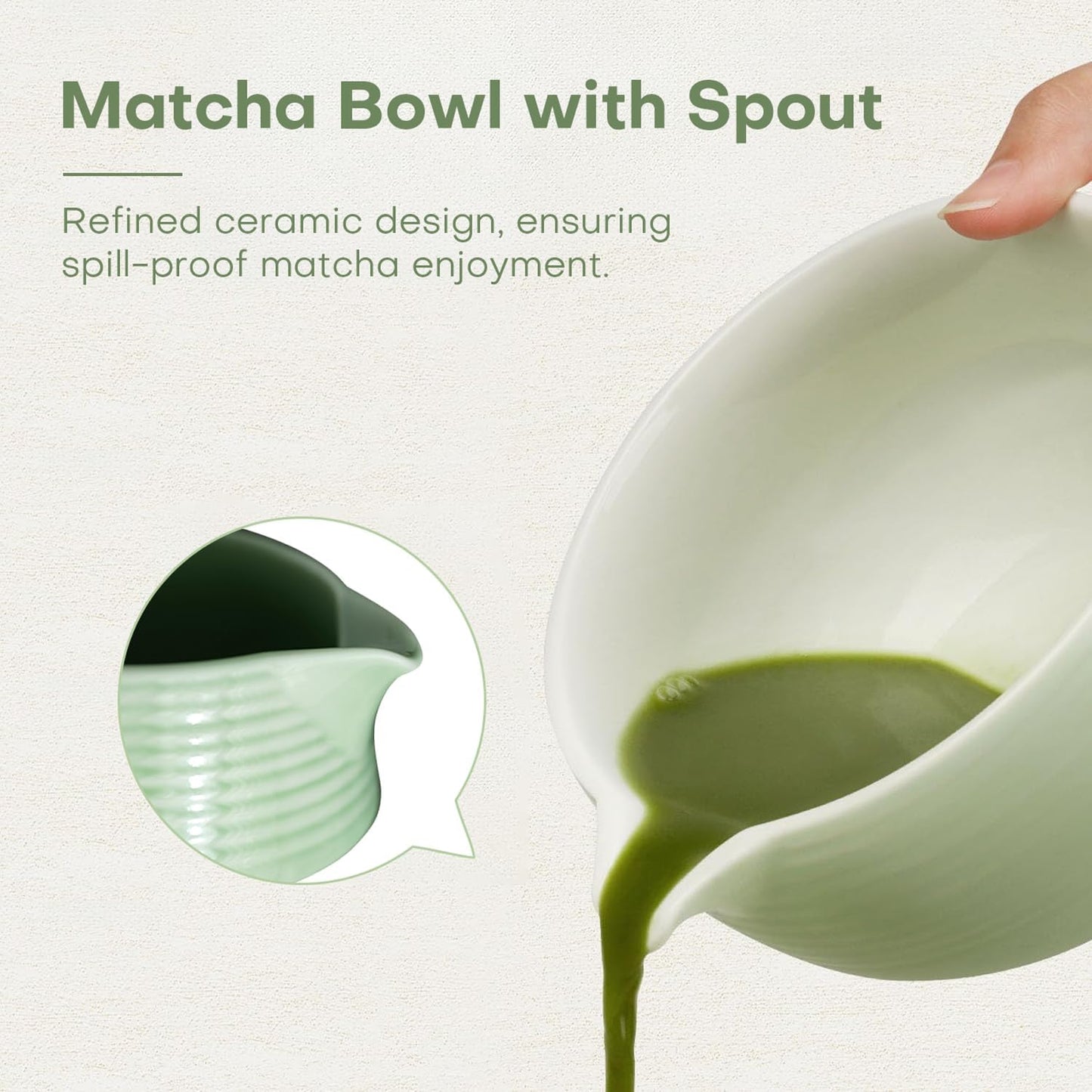 Matcha Whisk Set - 4PCS Matcha Set Includes Matcha Bowl with Spout, Matcha Whisk Holder, Bamboo Whisk and Bamboo Scoop, Ceramic Matcha Kit