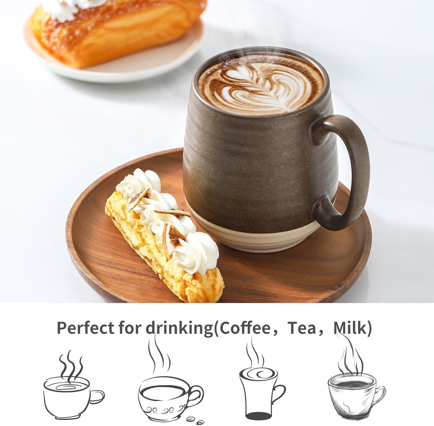 Hasense 20oz Coffee Mug, Ceramic Coffee Cup With Handle for Dad, Large Latte Cup for Tea, Coffee, Cocoa, Dishwasher and Microwave Safe, 1 PCS(Brown)