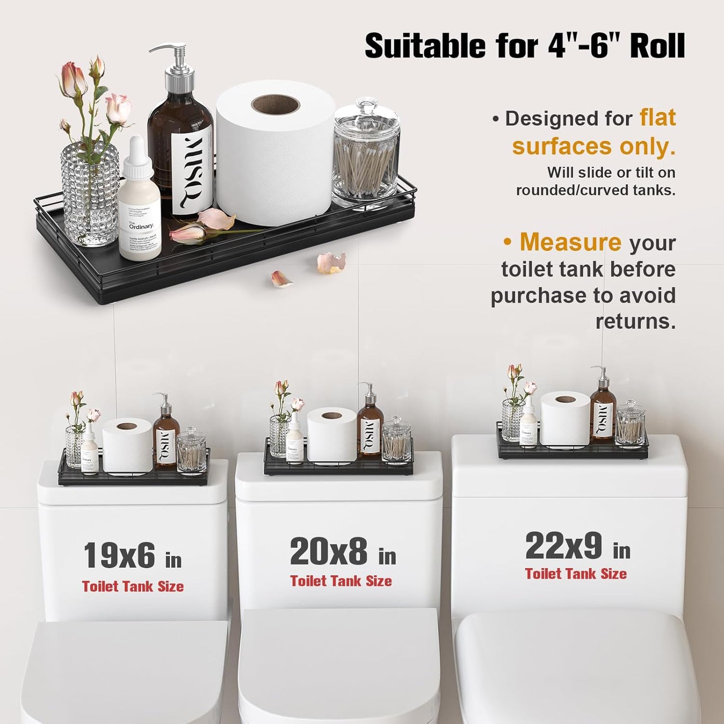 Oak Bathroom Toilet Tank Tray, 13" Wood Back of Toilet Paper Storage Tank Topper Basket, Vanity Tray for Perfume Makeup Candle Toiletry Organizer for Kitchen Coffee Table Natural Tray Decor