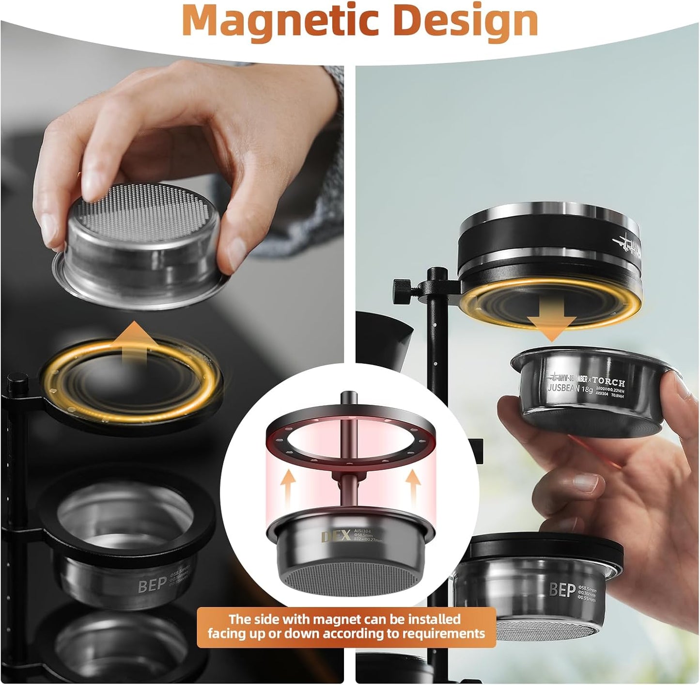 MHW-3BOMBER Multi-use Magnetic Espresso Storage Stand, Coffee Storage rack for Tamper/Distributor/Filter Basket/Cup, 51-58mm Espresso Portafilter Basket Storage holder for Coffee Accessories,SR6107-OS