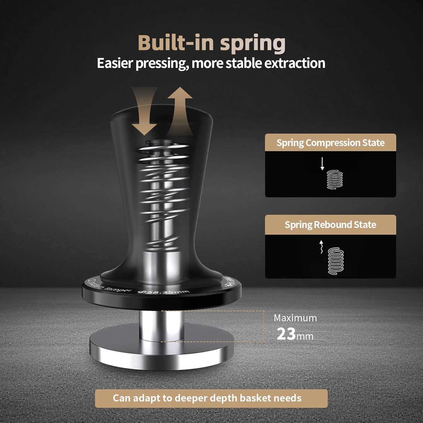 MHW-3BOMBER Tamper Tool Espresso 58mm, Coffee Tamper with Spring Loaded, Auto-rebound, 58.35mm Espresso Press Tamper Tool for 58mm Espresso Machine, Auto-Leveling Tamper without Tilting,T6101-OS