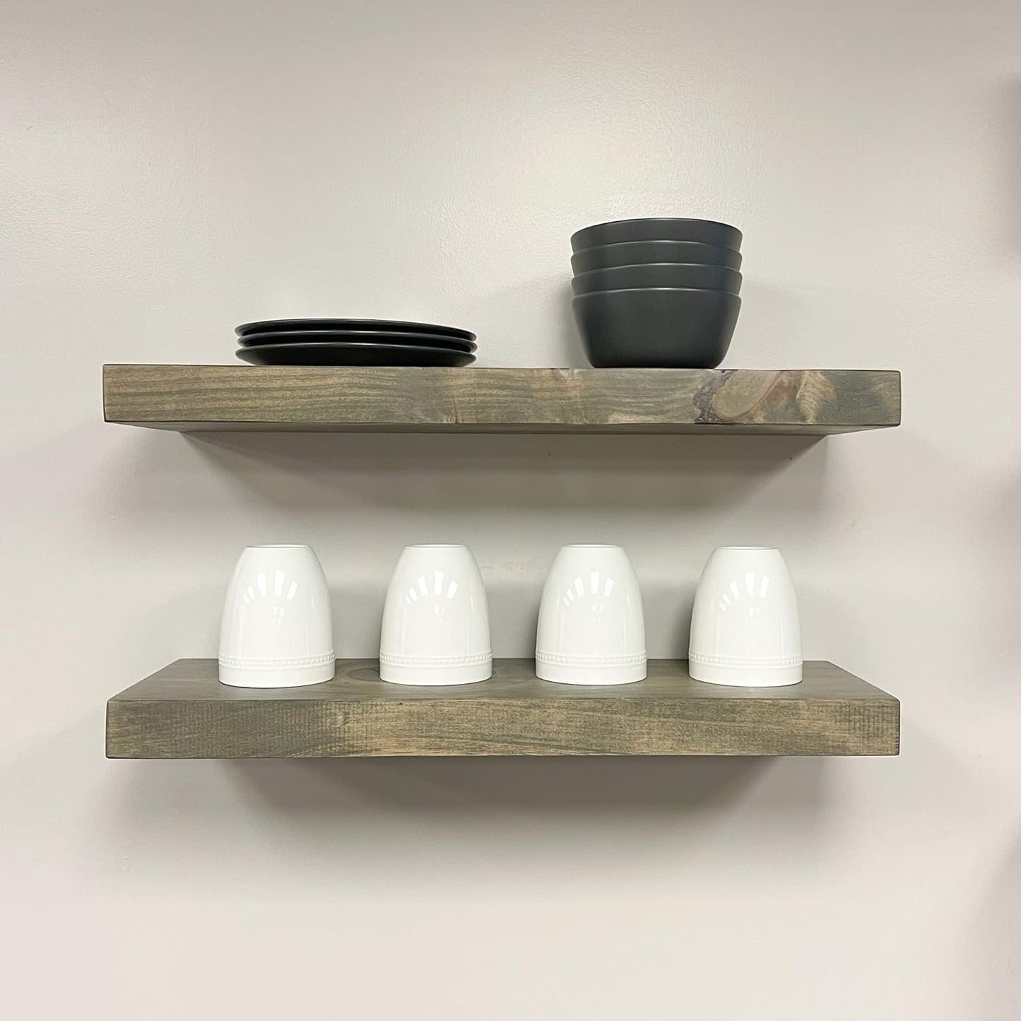 URBANDI, Rustic Floating Shelves, Set of 2, Hidden Bracket, Solid Wood, Heavy Duty, Wall Mounted Shelves, (Grey, 48Wx12D)