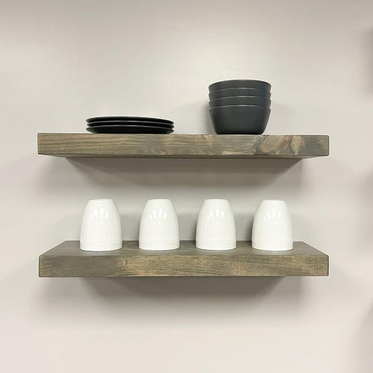 URBANDI, Rustic Floating Shelves, Set of 2, Hidden Bracket, Solid Wood, Heavy Duty, Wall Mounted Shelves, (Grey, 24Wx12D)