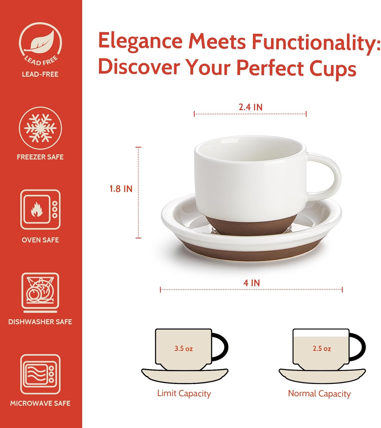 Sweese 2.5 Ounce Espresso Cups Set of 4, Porcelain Stackable Coffee Cups with Saucers and Metal Stand, Multicolor