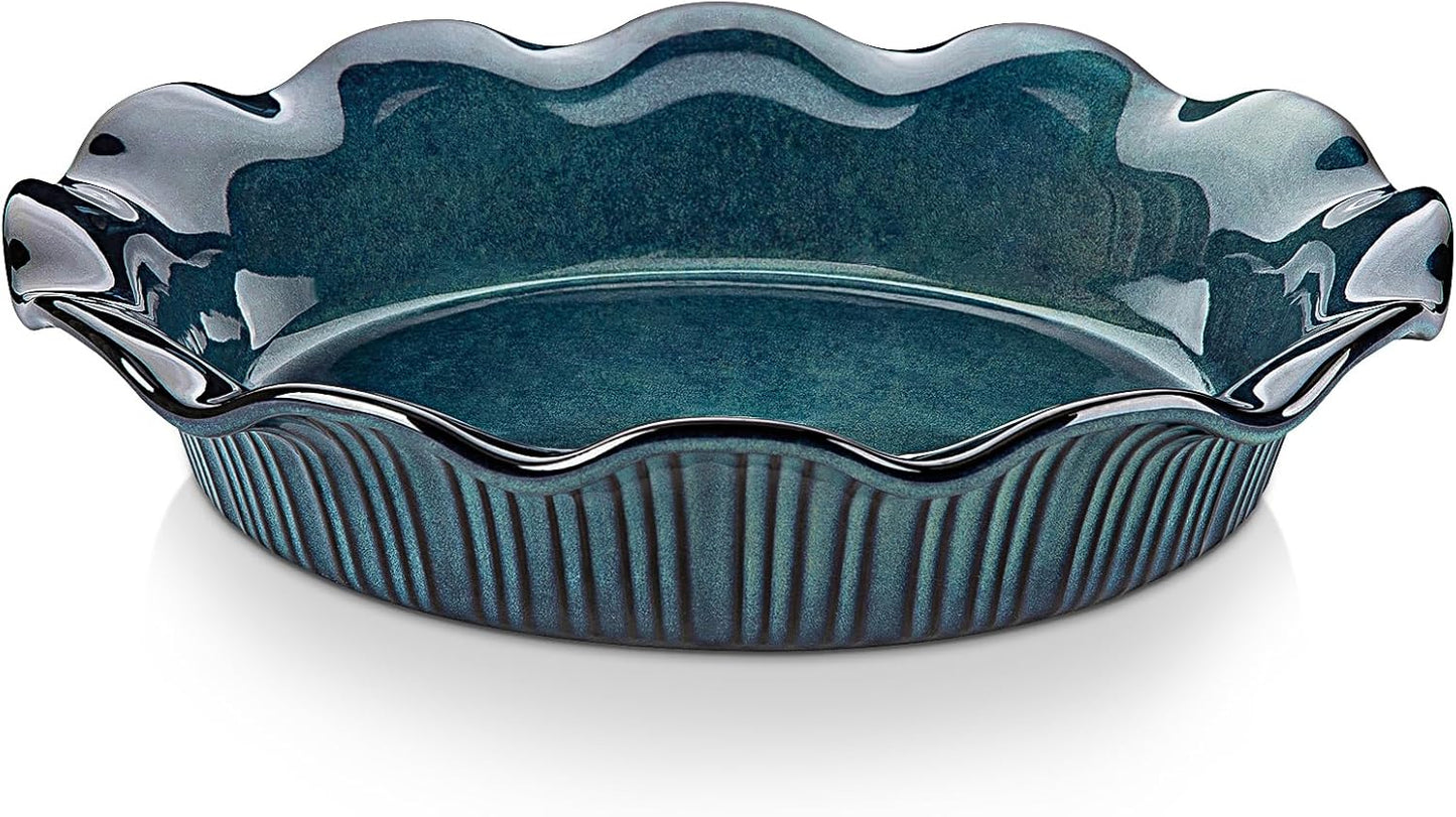 vancasso Stern Ceramic Pie Pan for Baking, 9 Inch Pie Plates with Ruffled Edge, Deep Dish Pie Pan for Apple Pie and Quiche, Large Pot Pie Baking Dishes, Thanksgiving Gifts - Green