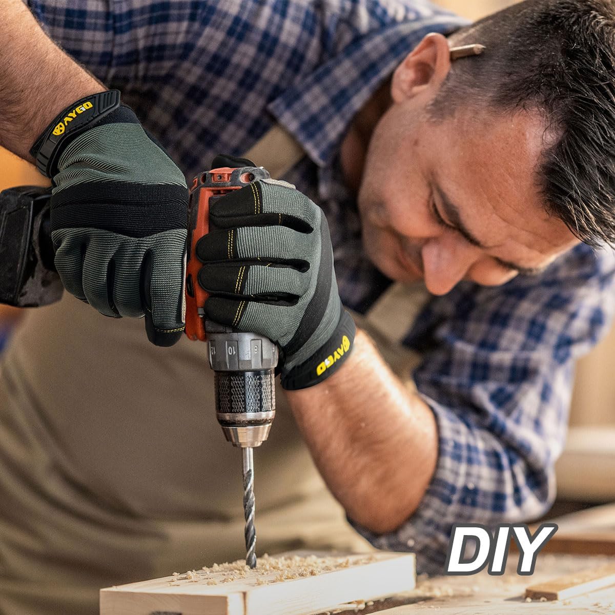 KAYGO Work Gloves For Men, KG125M Mechanic Utility Work Gloves for All Purpose, Excellent Grip, Heavy Duty, Improved Dexterity, Touch Screen,2X-Large