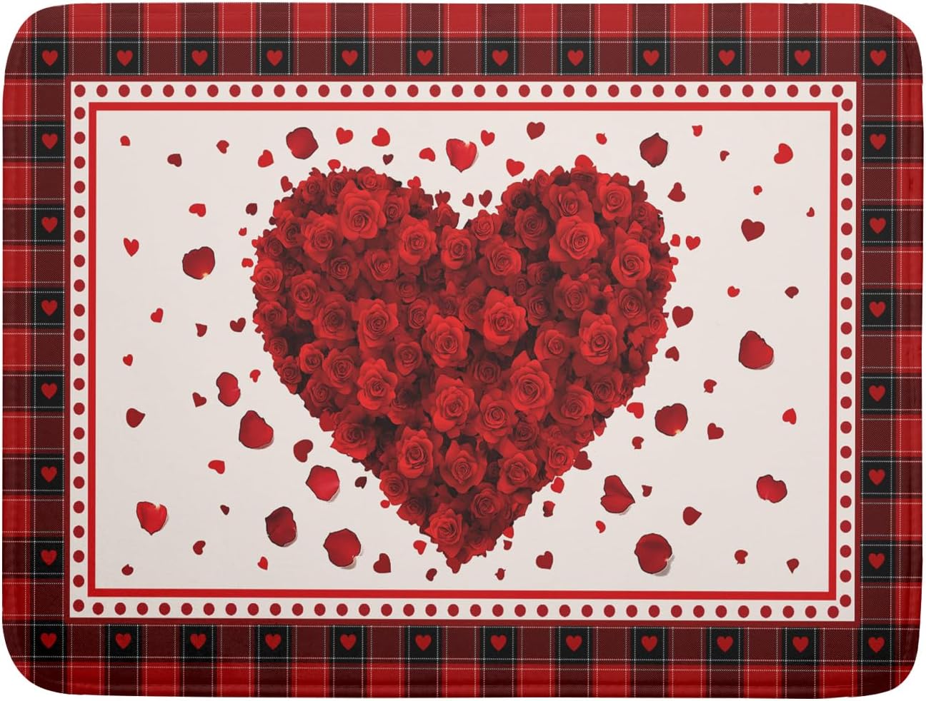 Giwawa Love Heart Dish Drying Mat 18x24 inch Valentines Day Red Rose Flowers Dish Drainer Mats Red Black Buffalo Plaids Absorbent Dish Drying Pad for Kitchen Countertop Wedding Large Decor