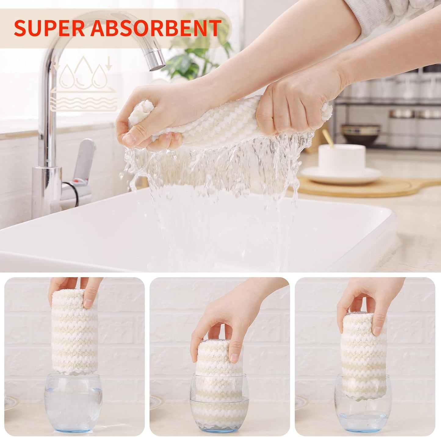 Homaxy 18 Pack Kitchen Dish Cloths, Ultra Soft and Absorbent Dish Towels, Reusable Fast Drying Microfiber Cleaning Cloth, Coral Velvet Wave Design No-lint, 10 x 10 inches, Dark Grey/Navy Blue/Beige